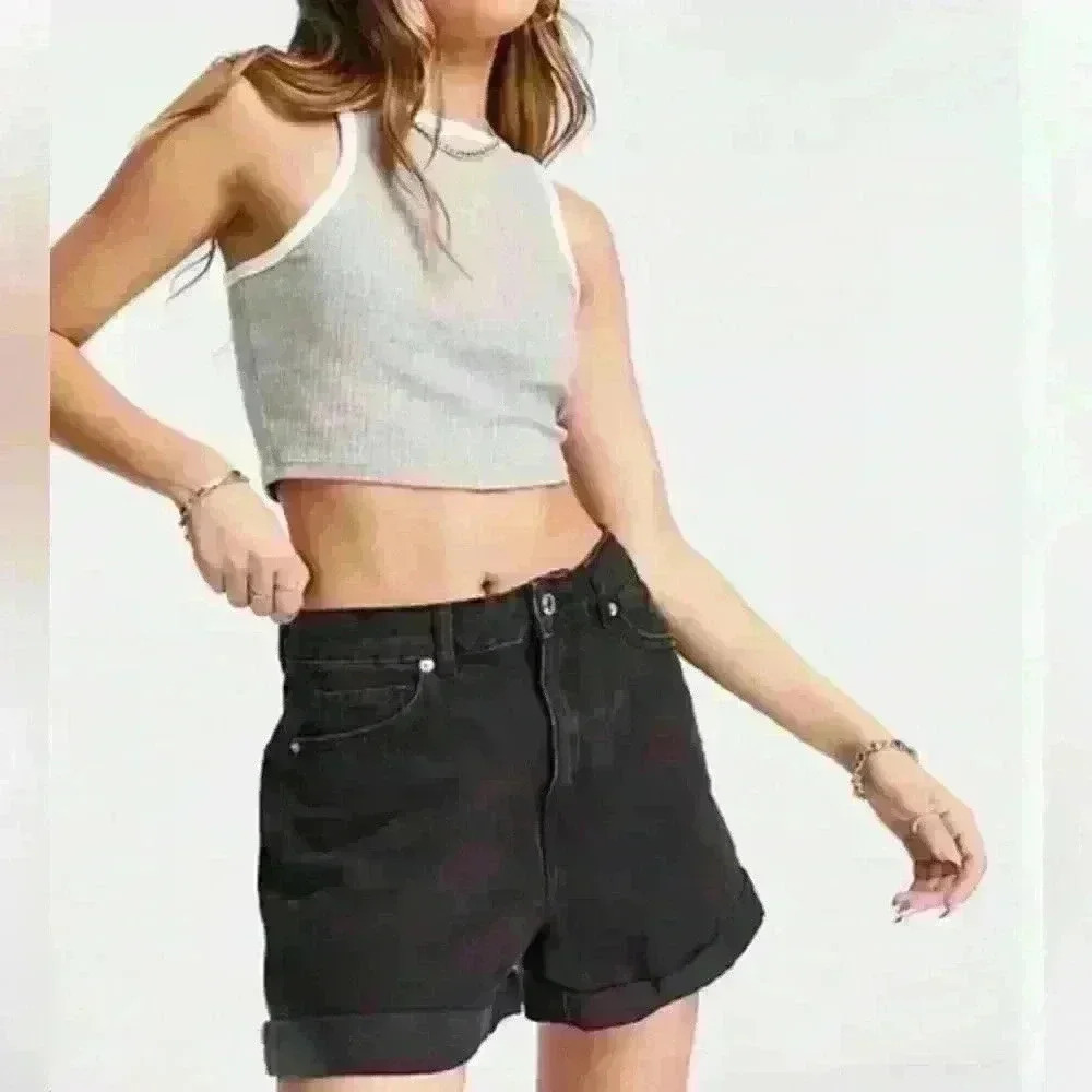 Ardene Mom Black High Rise Cotton  Denim Shorts size 5 (27) - Picture 3 of 8